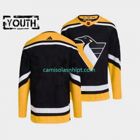 Camiseta Pittsburgh Penguins Blank Adidas 2022-2023 Reverse Retro Preto Authentic - Criança